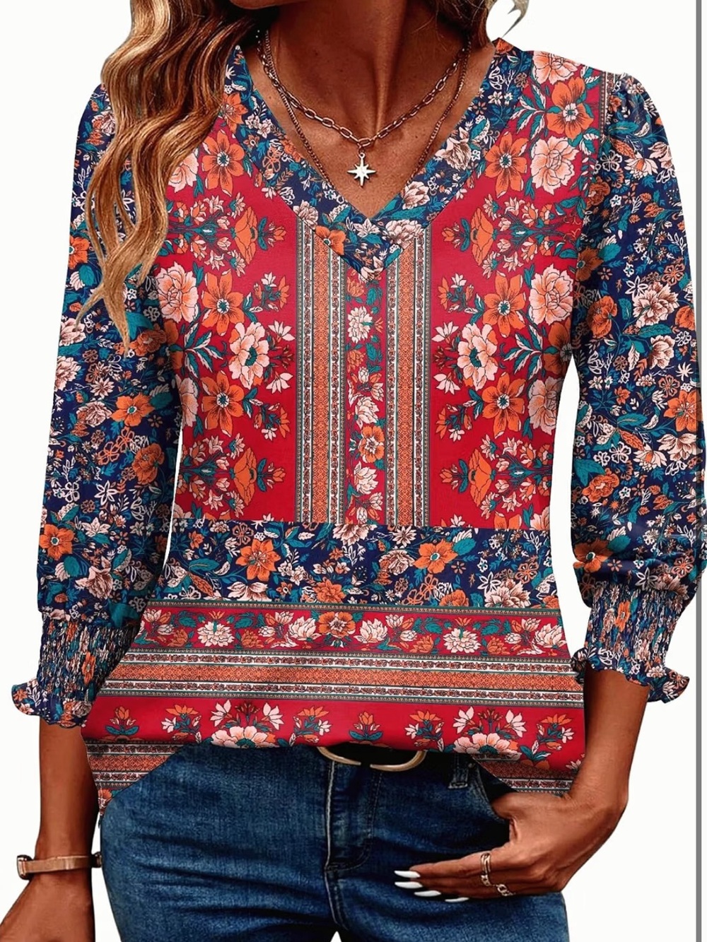Rapbin 3/4 Length Sleeve Womens Tops Summer Trendy Puff-Sleeve XXL NWOT boho